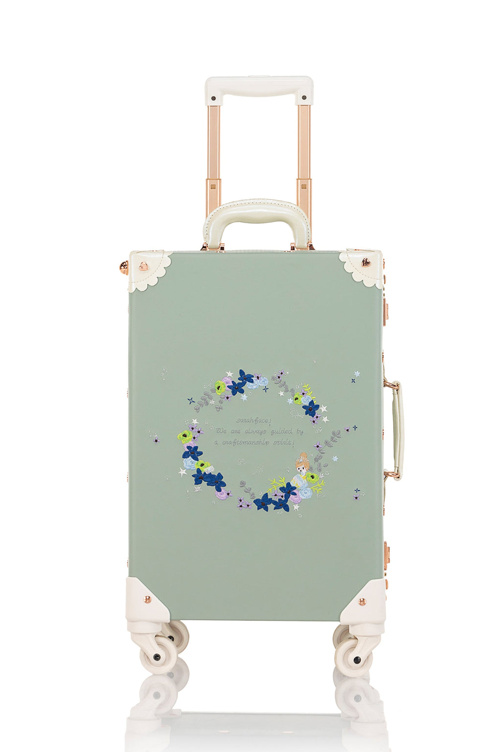 SarahFace Spinner Suitcase - Embroidery Green