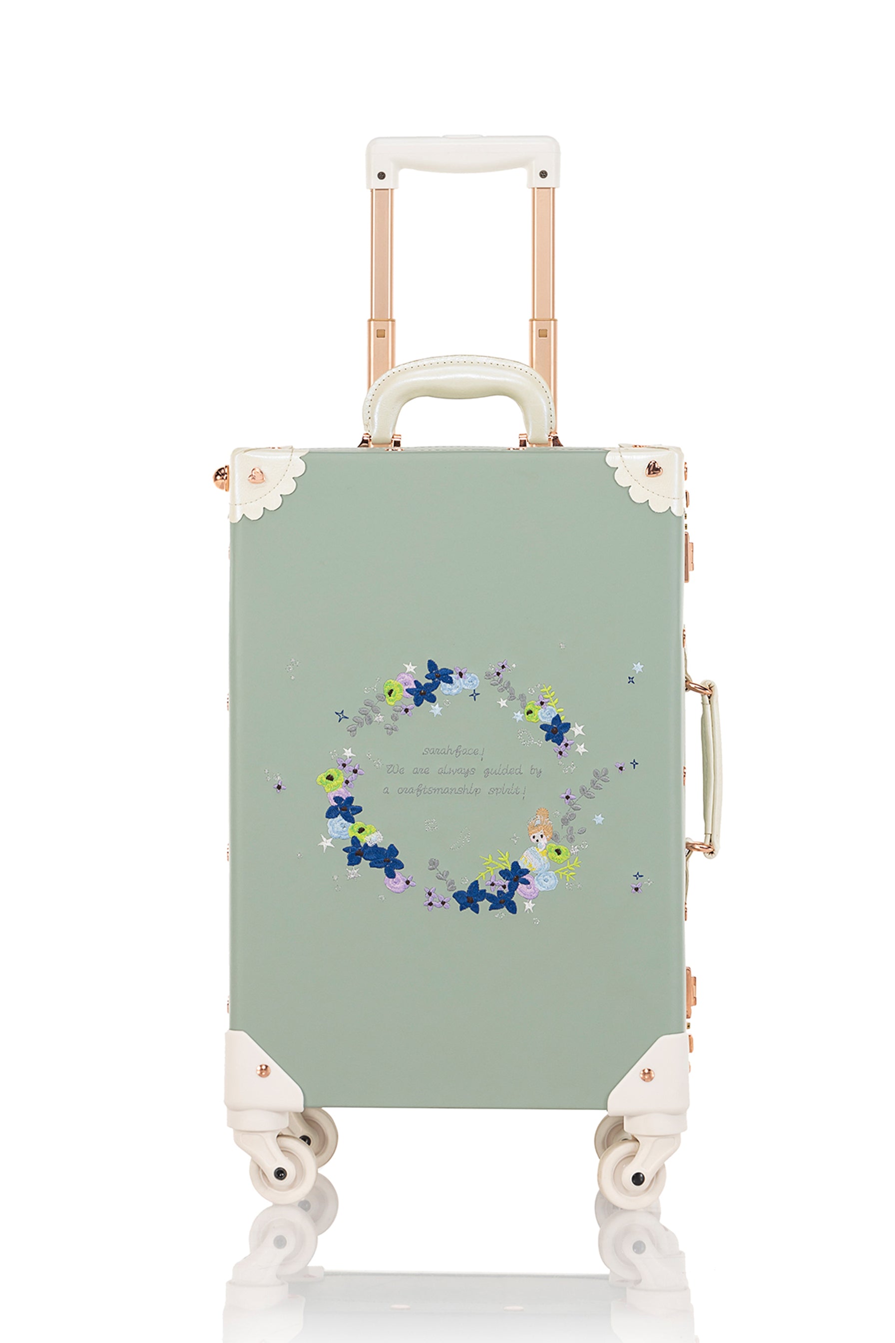 SarahFace Spinner Suitcase - Embroidery Green