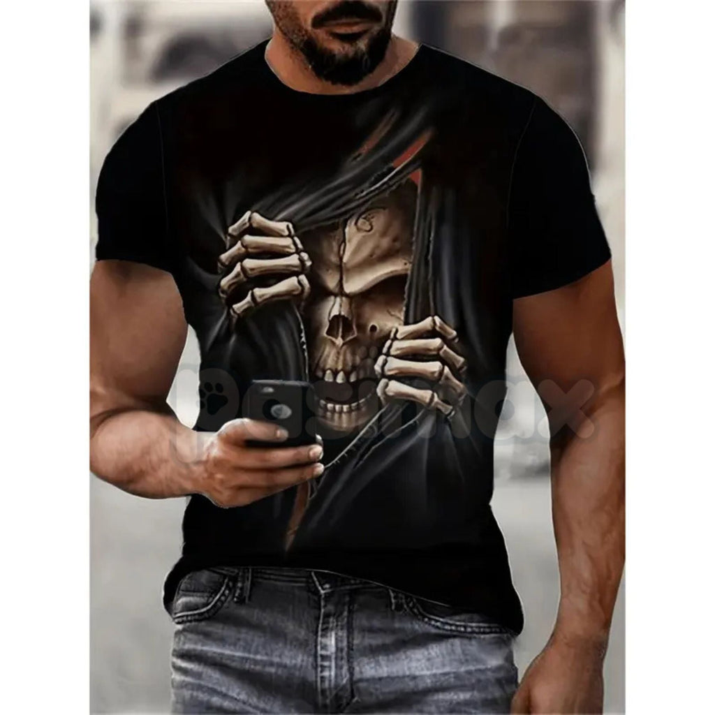 Pasimax Vintage Skeleton Skull Graphic T-Shirt - Retro Biker Aesthetic Human Skull Tee, Premium 100% Cotton Distressed Street