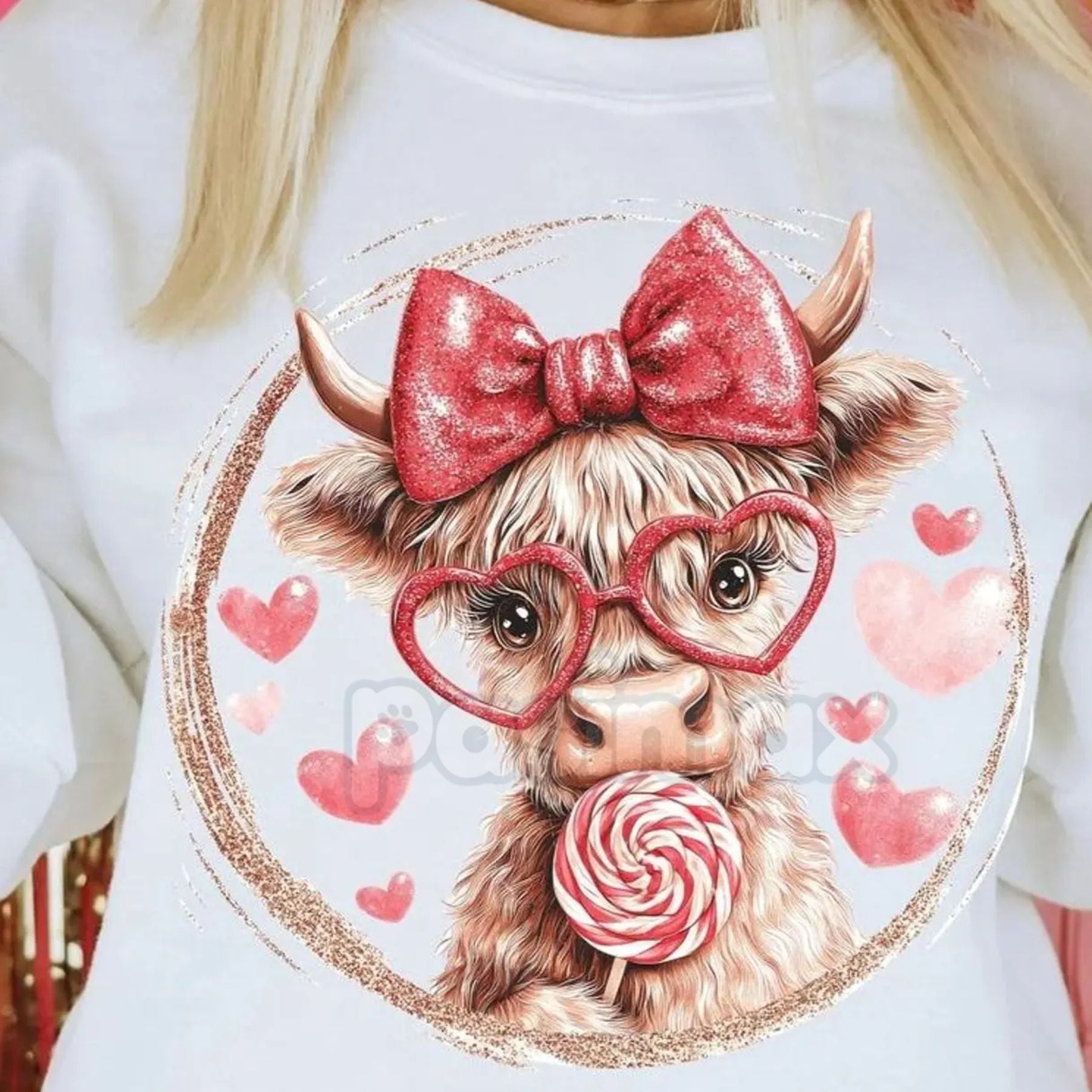 Pasimax Retro Valentine Highland Cow Sweatshirt | Vintage Aesthetic V-Day Crewneck | Cute Fluffy Cow Heart Jumper | Western V