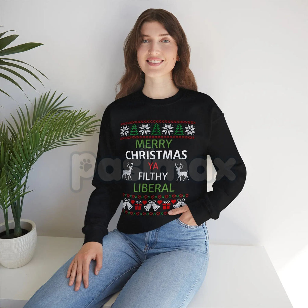 Pasimax "Merry Christmas Lib" Funny Political Christmas Sweatshirt | Ironic Gag Gift Holiday Jumper | Conservative Humor Xmas