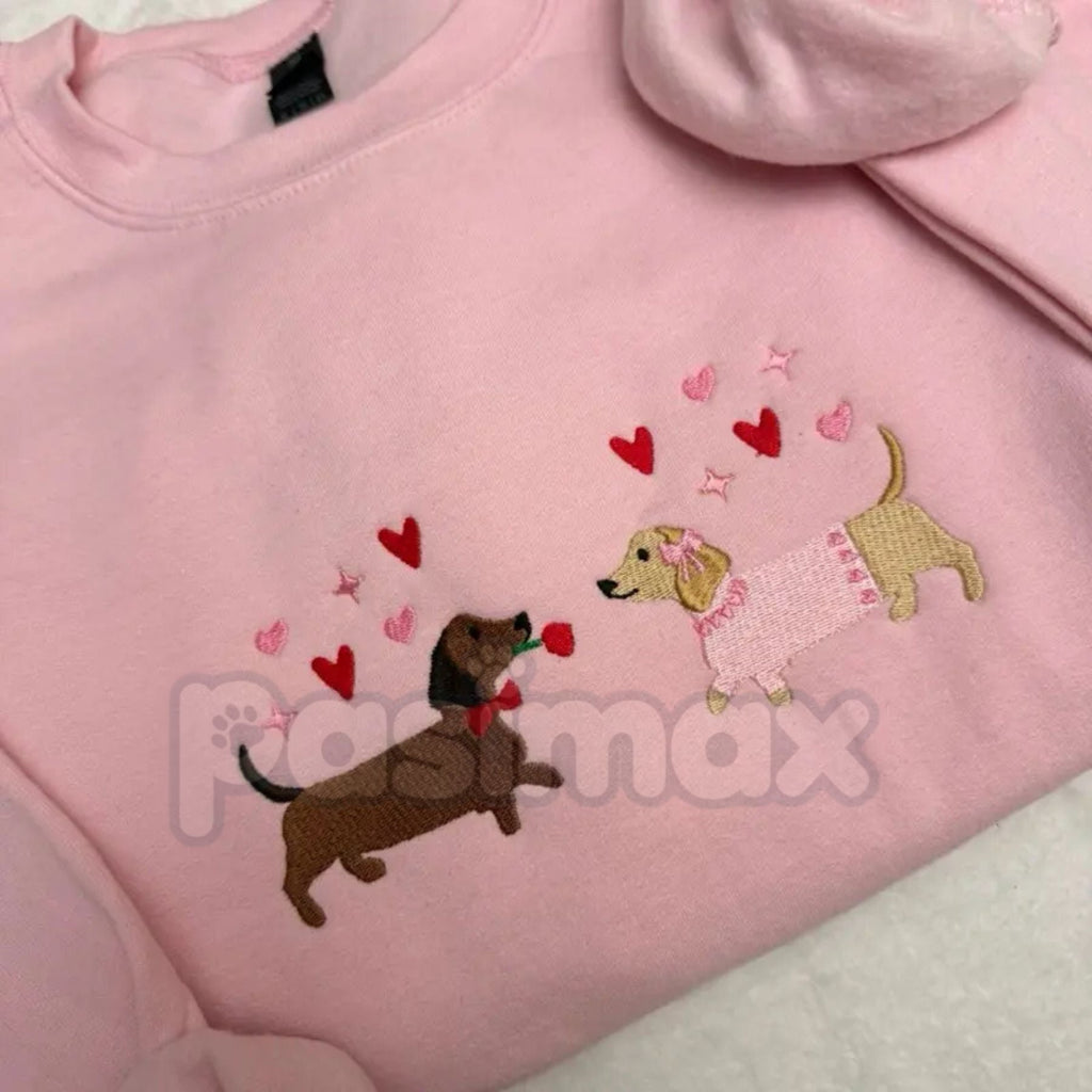 Pasimax Embroidered Dachshund Valentine’s Day Sweatshirt – Cute Doxie Heart Crewneck — lifestyle context