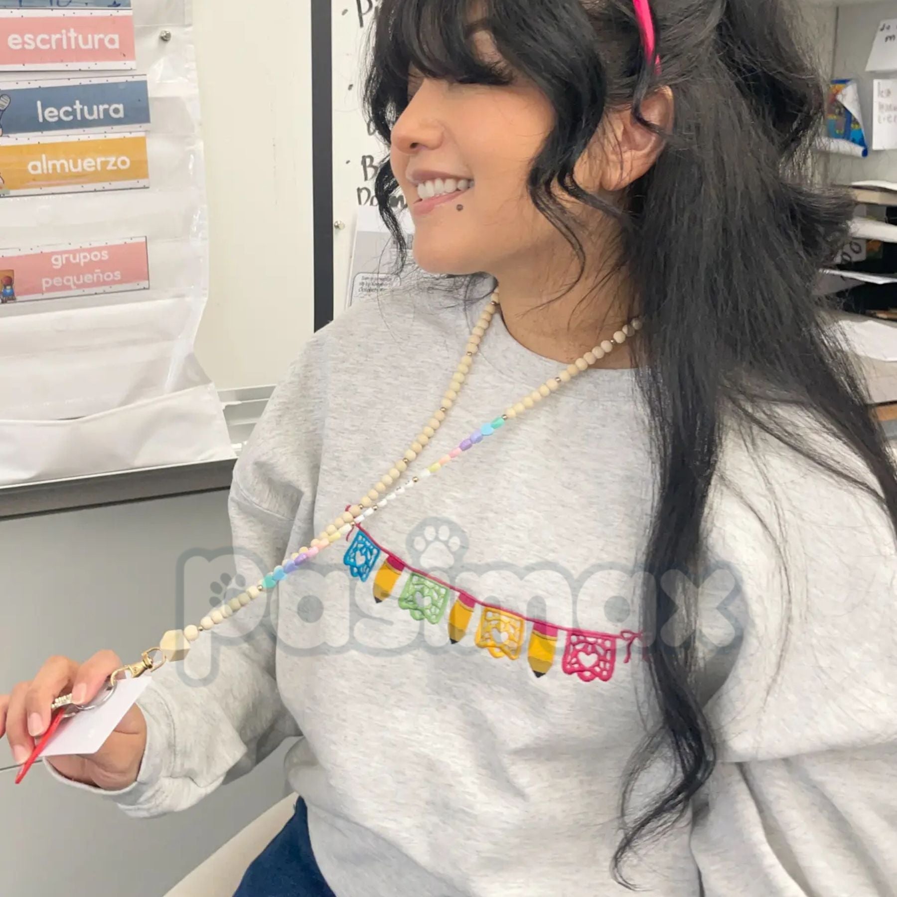 Pasimax Maestra Papel Picado Embroidered Sweatshirt – Hispanic Culture Teacher Crewneck — lifestyle context