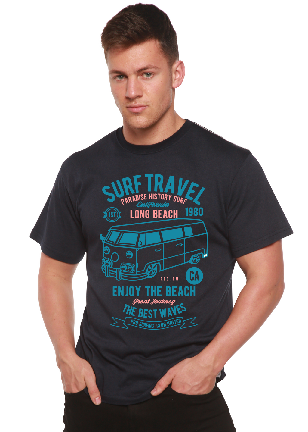 Spun Bamboo Surf Travel Spun Bamboo® Men's Bamboo Viscose/Organic Cotton Short Sleeve Graphic T-Shirt — back view