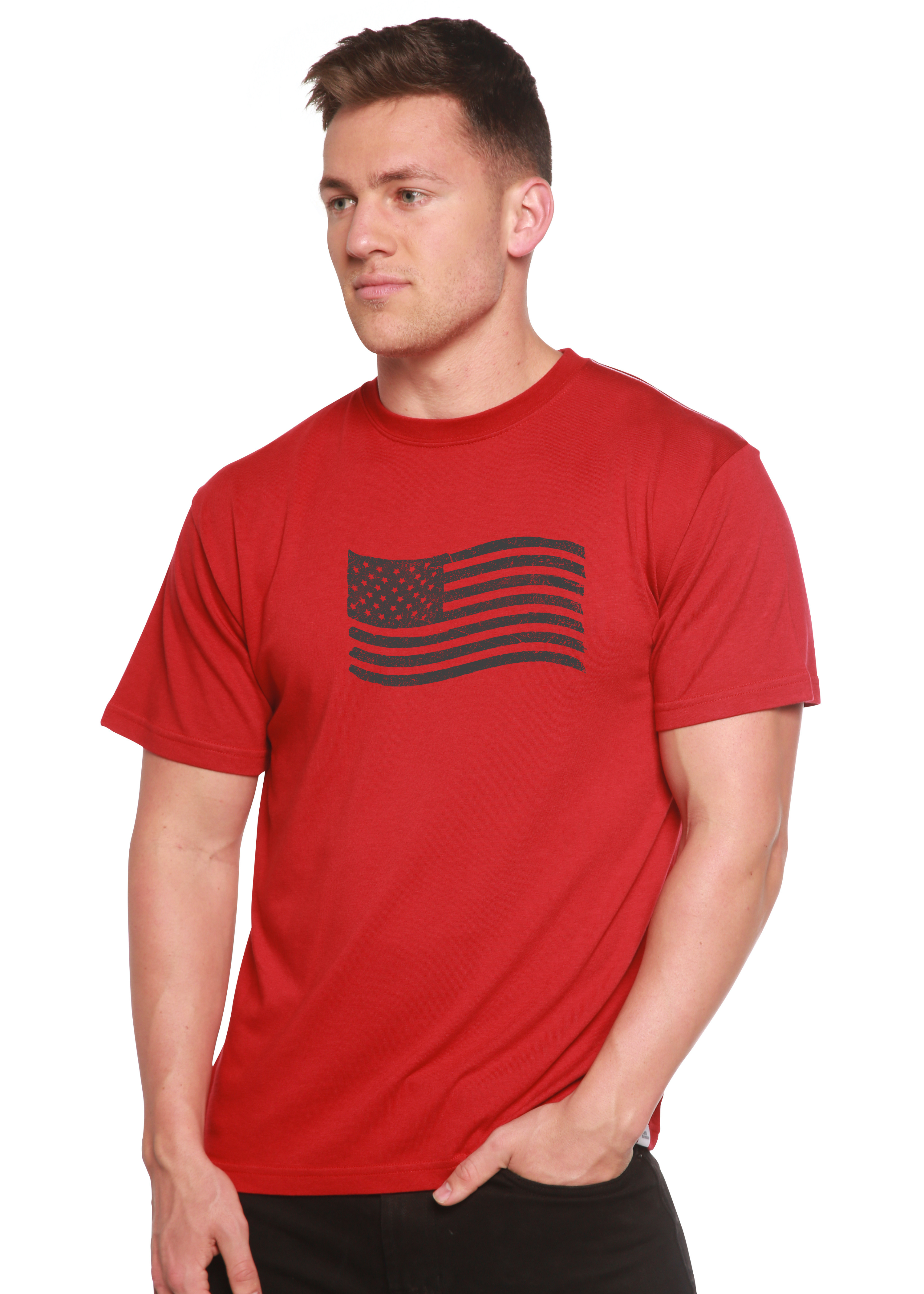 Spun Bamboo American Flag Men's Bamboo Short Sleeve Graphic T-Shirt — lifestyle context