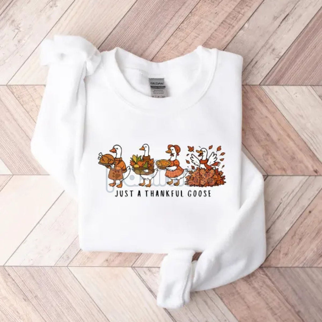 Pasimax Just a Thankful Goose Sweatshirt – Funny Silly Goose Thanksgiving Fall Crewneck — side view