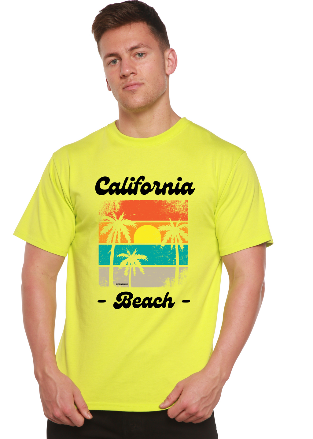 Spun Bamboo California Beach Unisex Bamboo Viscose/Organic Cotton Short Sleeve Graphic T-Shirt — size reference