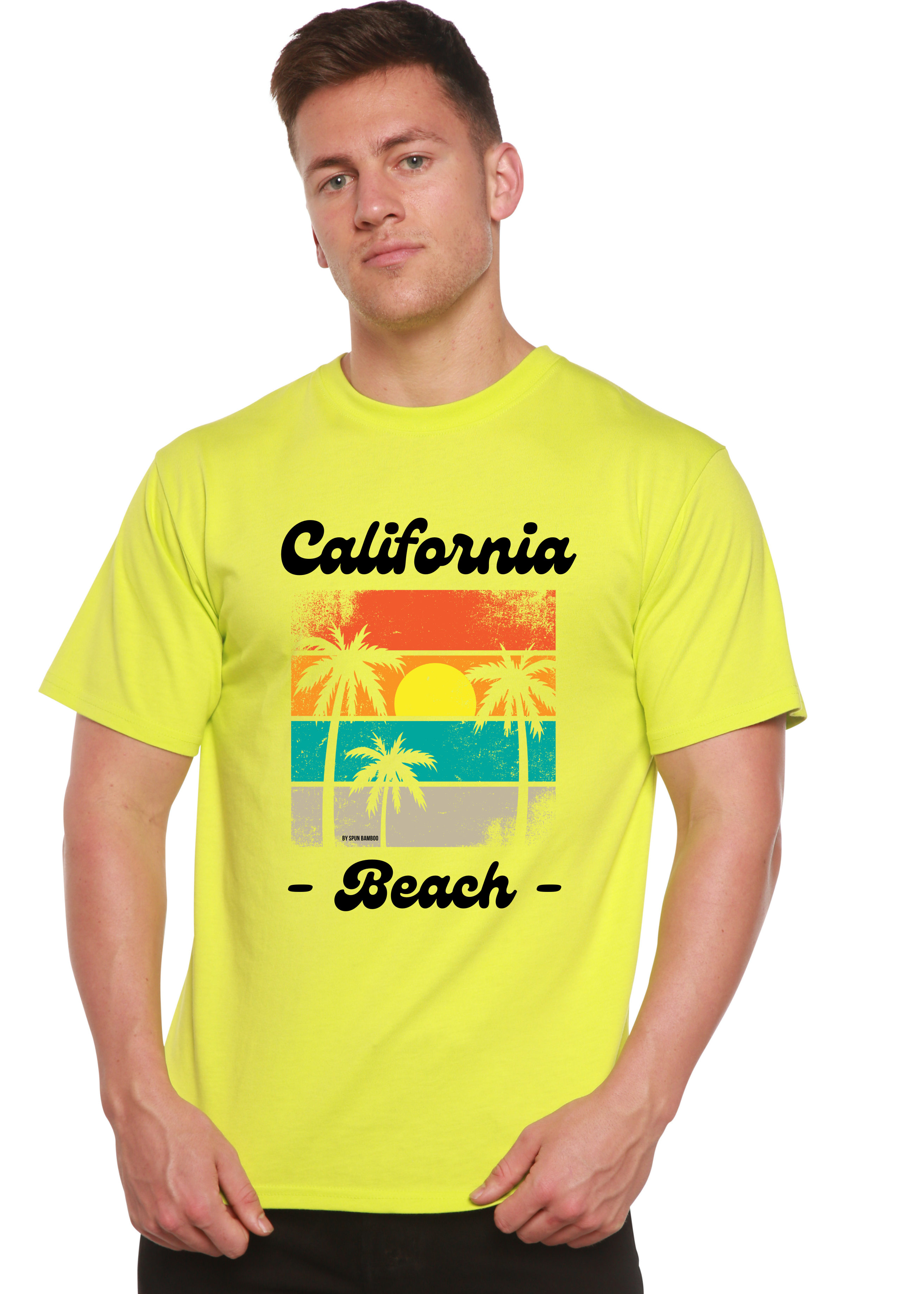 Spun Bamboo California Beach Unisex Bamboo Viscose/Organic Cotton Short Sleeve Graphic T-Shirt — size reference
