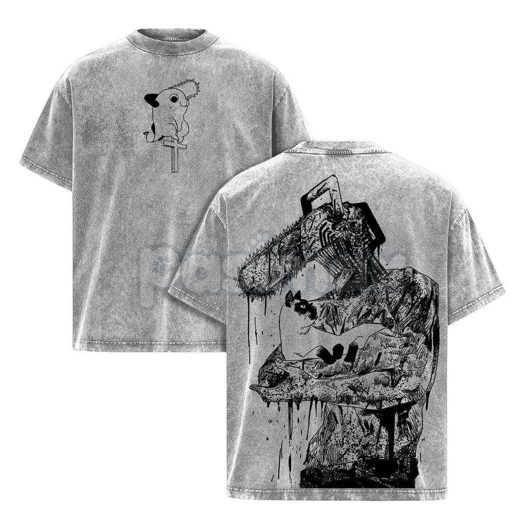 Pasimax Chainsaw Man Denji T-Shirt – Vintage Washed Oversized Heavy Cotton Tee, Anime Streetwear — lifestyle context