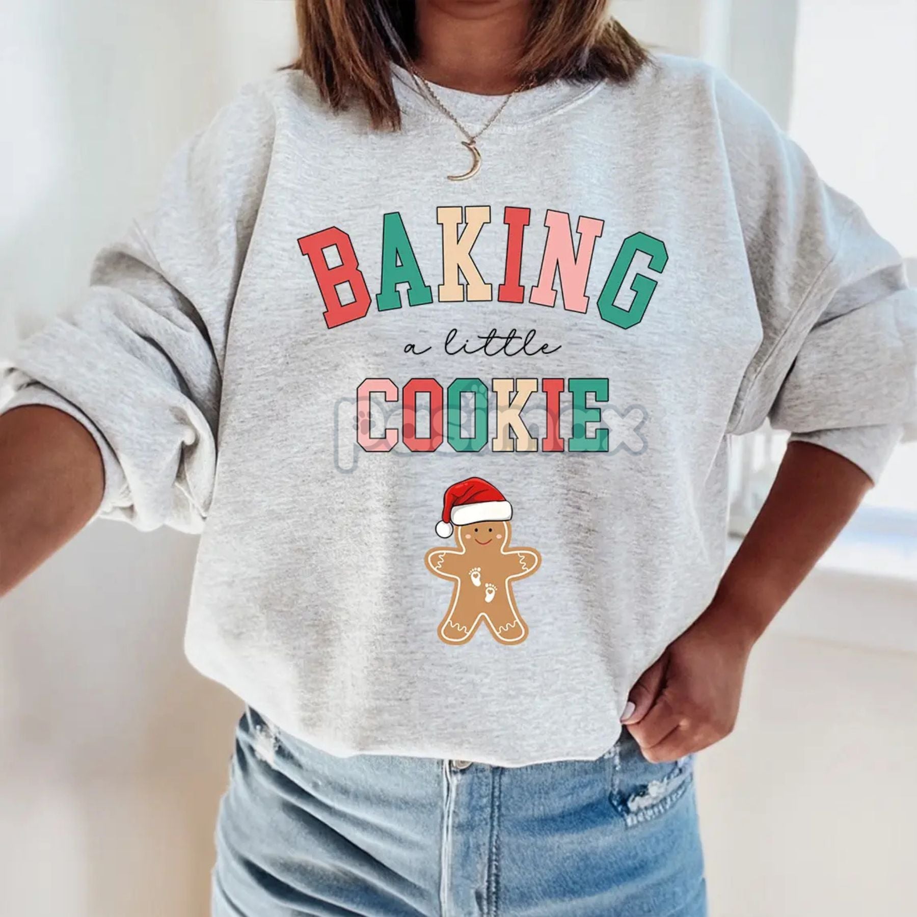 Pasimax Baking a Little Cookie Pregnancy Announcement Sweatshirt — lifestyle context