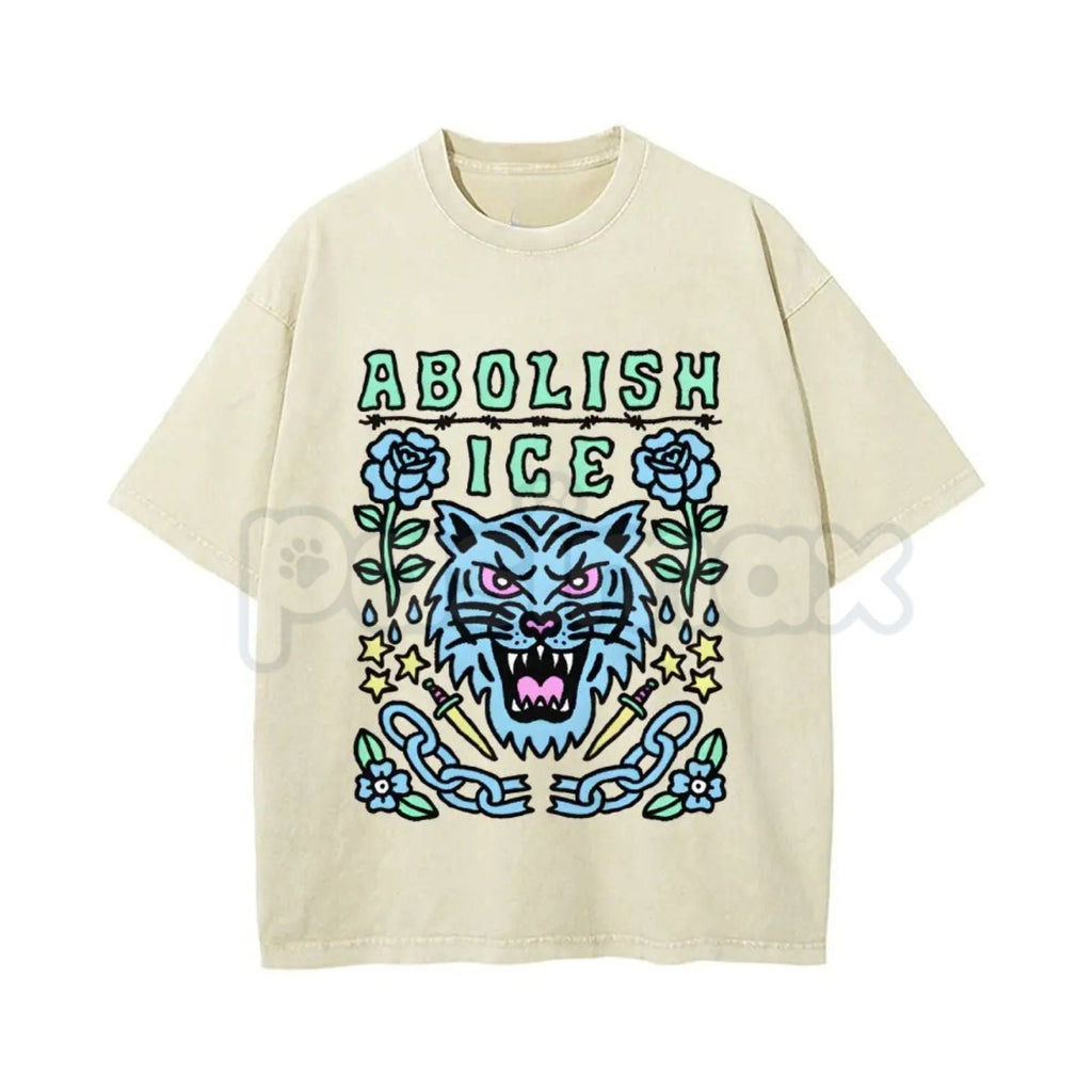 Unisex Abolish ICE Vintage Washed T-Shirt – Satirical Political Graphic Tee, Lightweight Retro Cotton Activist Top