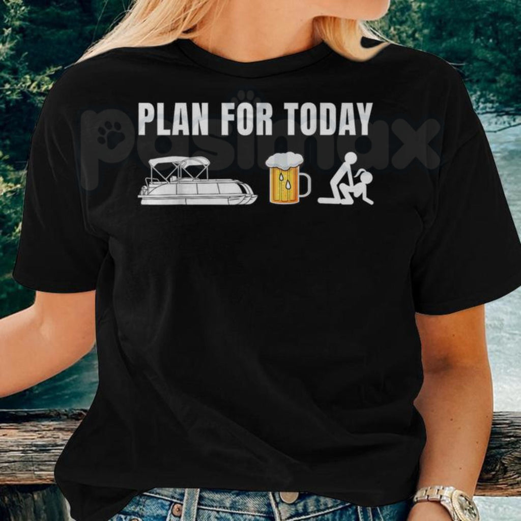 Funny Pontoon Boat "Plan For Today" T-Shirt – Beer & Boating Mens Graphic Tee, Premium 100% Cotton Lake Life Humor Top, Soft Lived-In Heavyweight Nautical Drinking Shirt, Made in USA