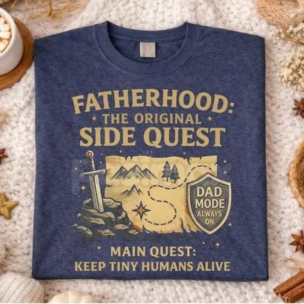 Funny "Fatherhood The Original Side Quest" T-Shirt – Retro Gamer Dad Quote Graphic Tee