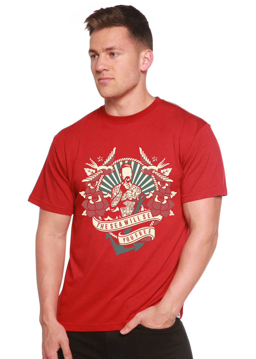 Spun Bamboo The Sea Will Spun Bamboo® Men's Bamboo Viscose/Organic Cotton Short Sleeve Graphic T-Shirt — side view