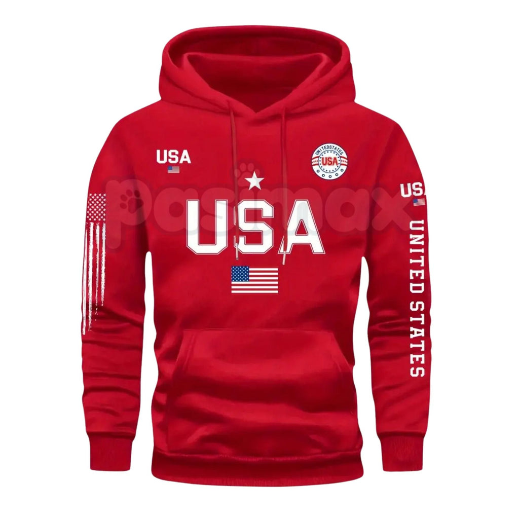 Pasimax Patriot USA Flag Print Hoodie – Men’s American Heritage Fleece Sweatshirt, Vintage Stars & Stripes Graphic Pullover, 