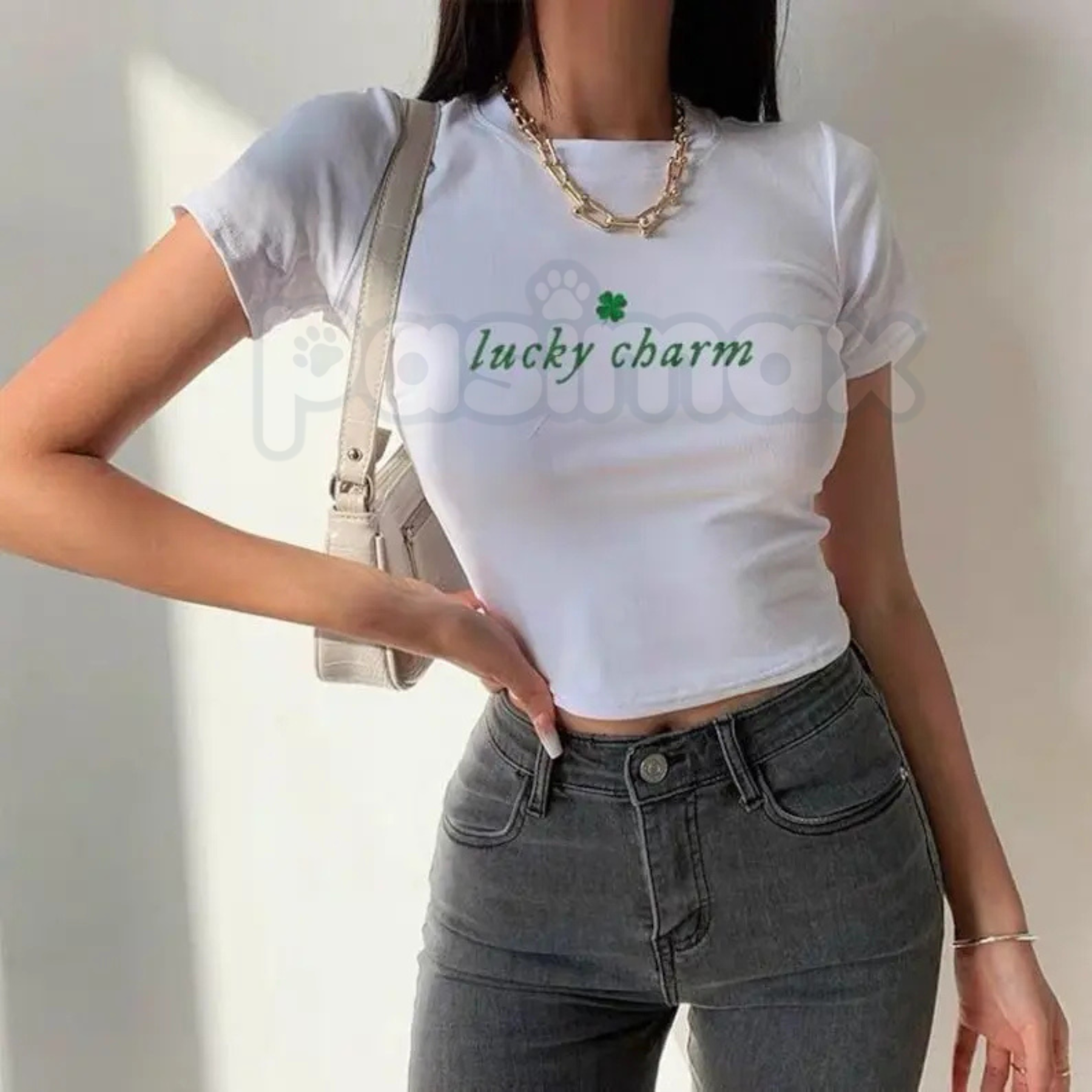 Pasimax "Lucky Charm" Varsity St. Patrick's Day Baby Tee - Retro Collegiate 90s Aesthetic Top, Premium 100% Cotton Sporty St.