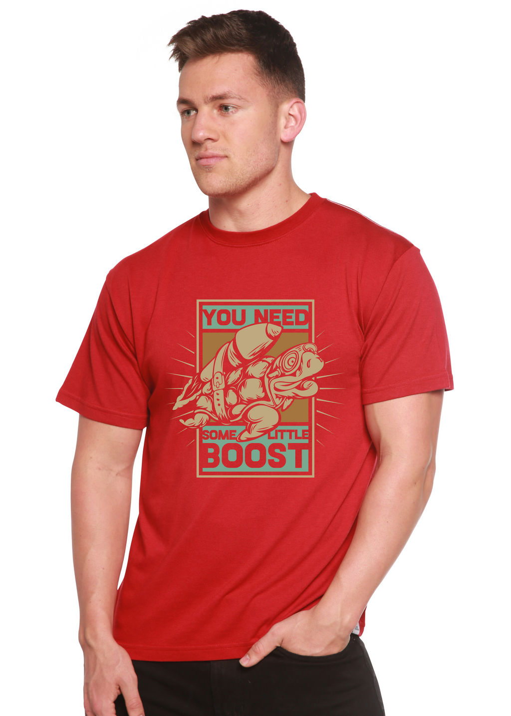 Spun Bamboo You Need Boost Men's Bamboo Viscose/Organic Cotton Short Sleeve Graphic T-Shirt — lifestyle context