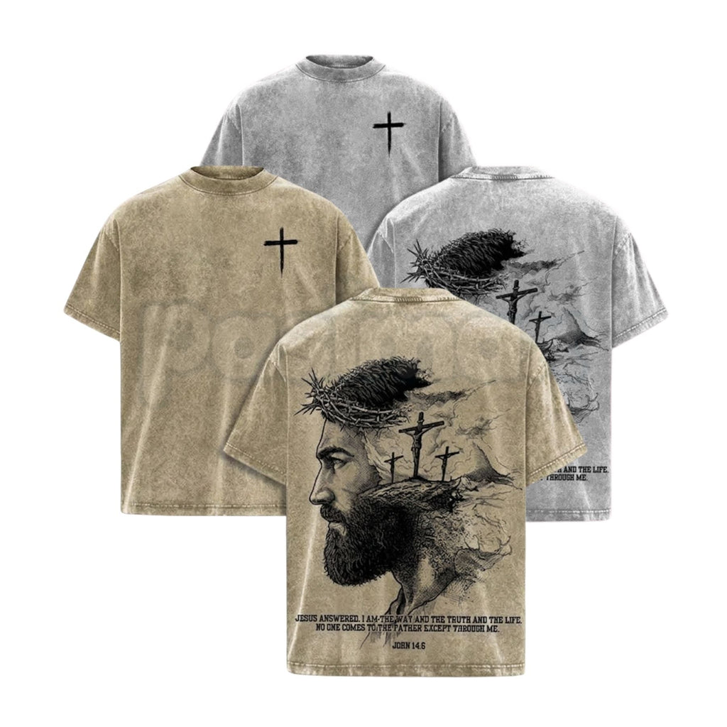 Jesus Christ John 14:6 Bible Verse T-Shirt – Double-Sided Christian Graphic Tee, Vintage Washed Lightweight Cotton Faith Streetwear