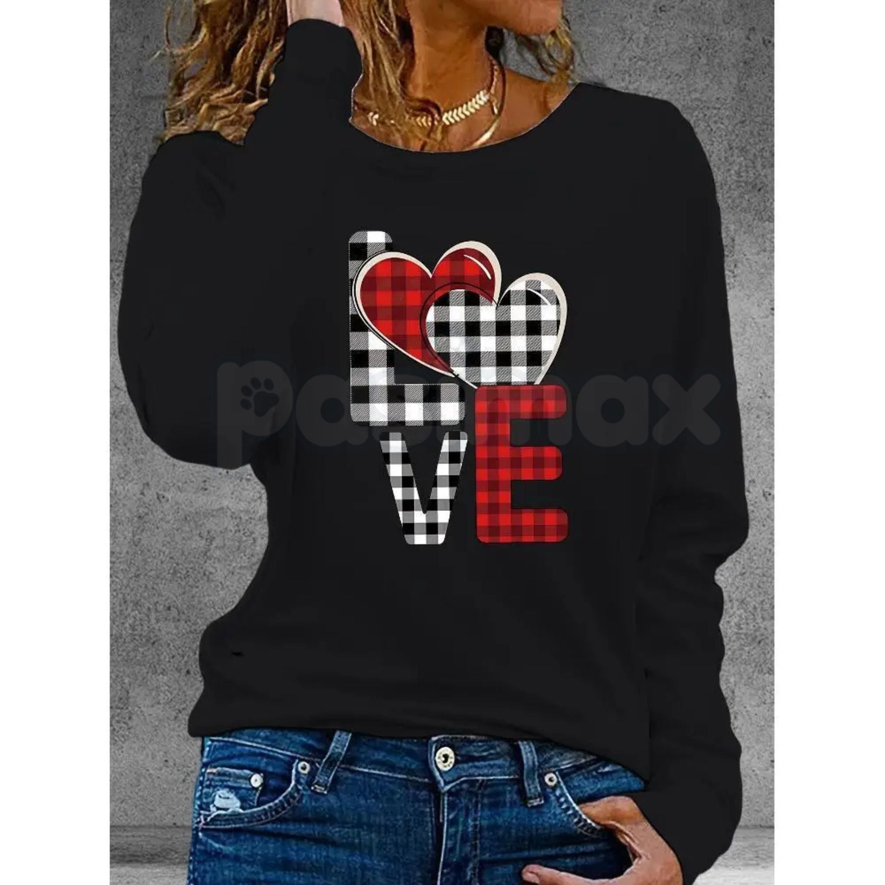Pasimax Valentine’s Day Heart Pattern Long Sleeve T-Shirt – Autumn Winter Romantic Graphic Tee for Men & Women — lifestyle co