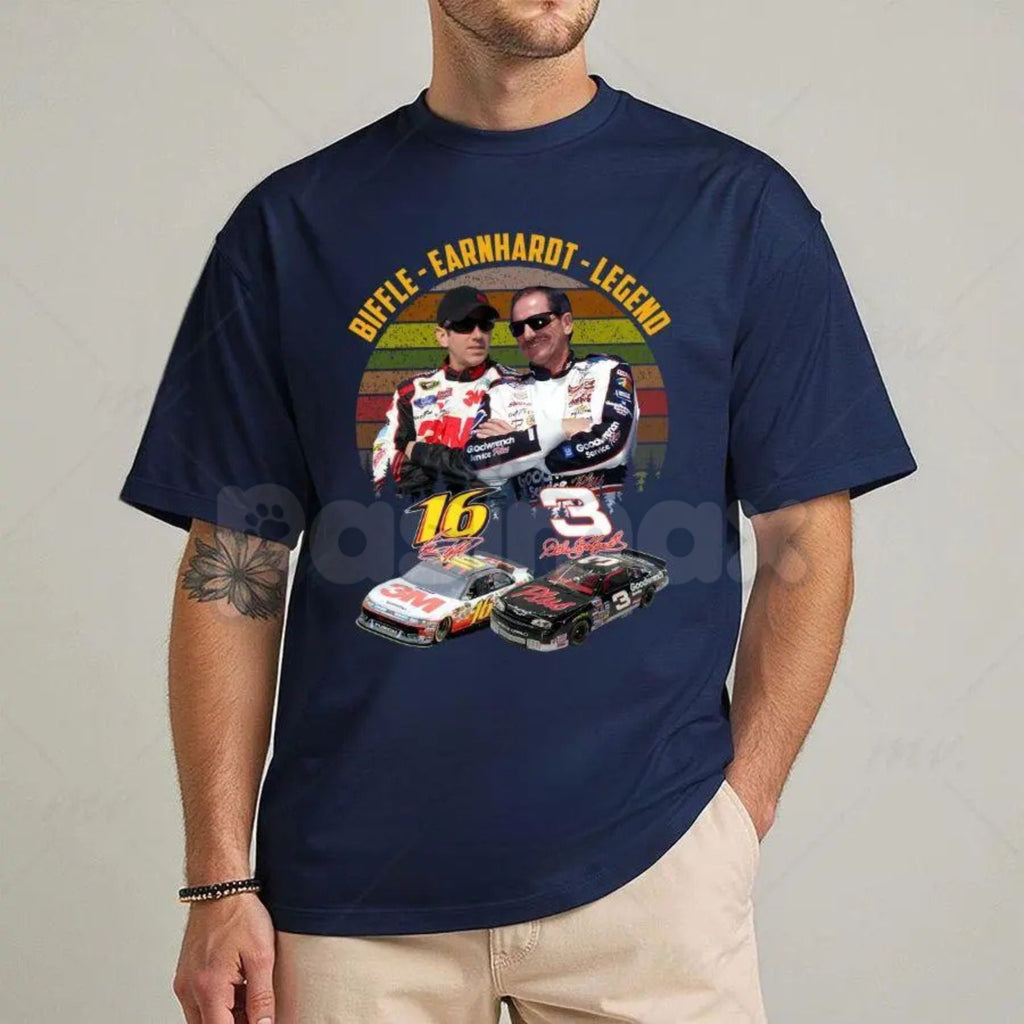 Pasimax The Biff #16 & Earnhardt "Legends Never Die" T-Shirt - Vintage Racing Graphic Tee, Classic NASCAR Inspired Fan Appare