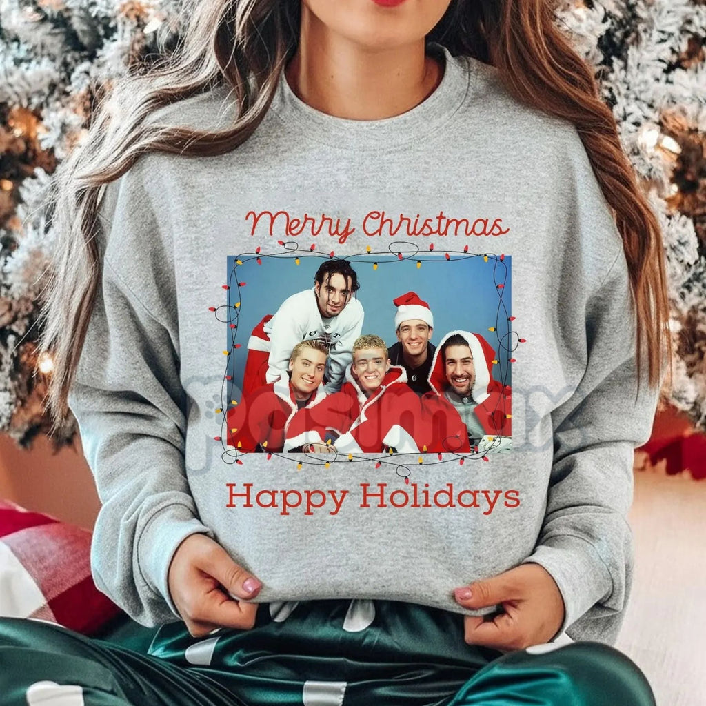 Pasimax Ugly NSYNC Christmas Sweatshirt | 90s Boy Band Holiday Jumper | Retro NSYNC Merry Christmas Crewneck | Tacky Pop Star