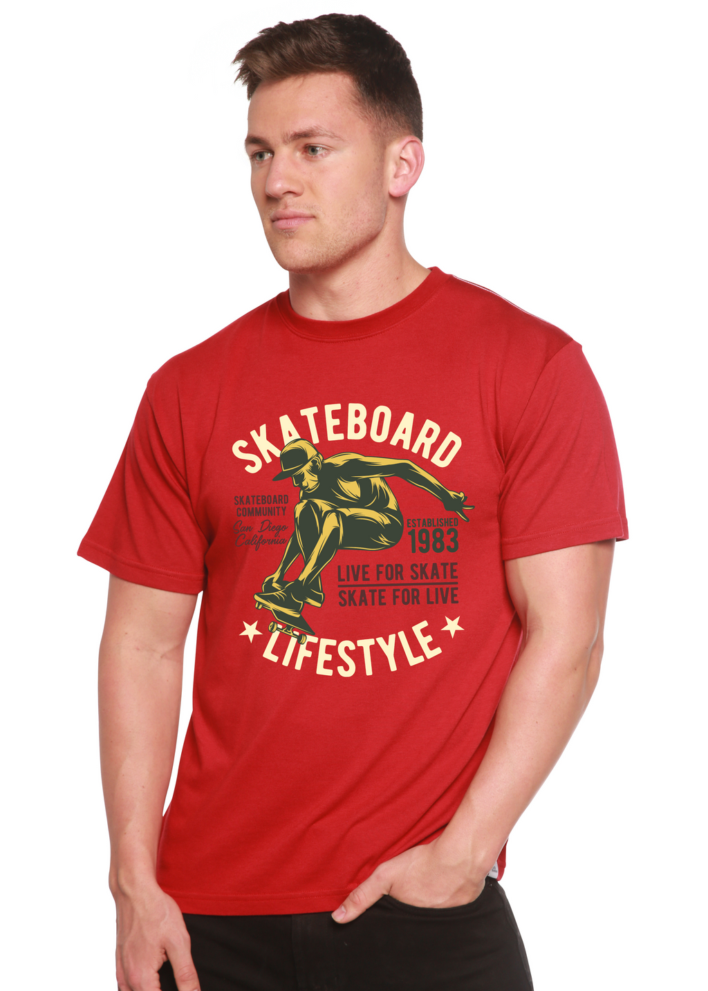 Spun Bamboo Skateboard Lifestyle Men's Bamboo Viscose/Organic Cotton Short Sleeve Graphic T-Shirt — back view