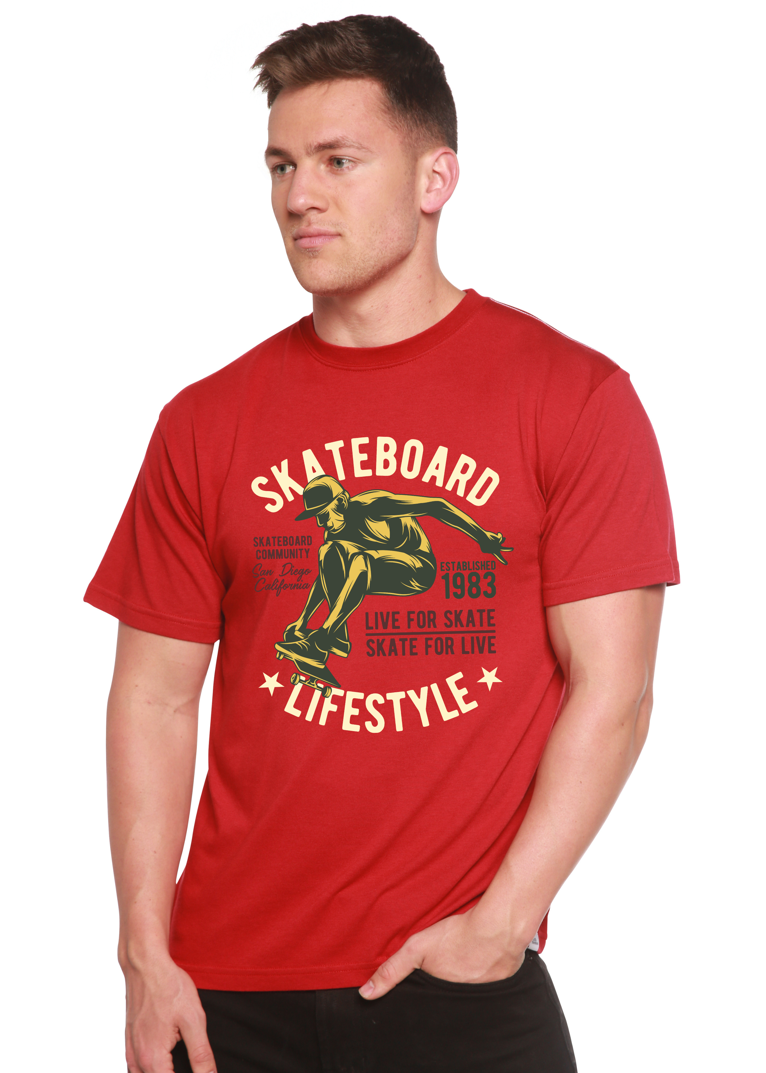 Spun Bamboo Skateboard Lifestyle Men's Bamboo Viscose/Organic Cotton Short Sleeve Graphic T-Shirt — back view
