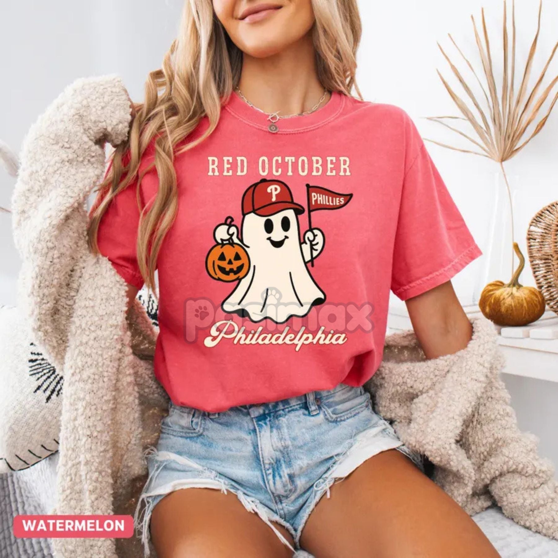 Pasimax Comfort Colors® 'Red October' Halloween Ghost T-Shirt — lifestyle context