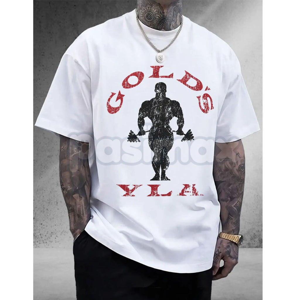 Pasimax Vintage Gold’s Gym Distressed T-Shirt - Retro Bodybuilding Muscle Beach Tee, Old School Weightlifting Heritage Shirt,