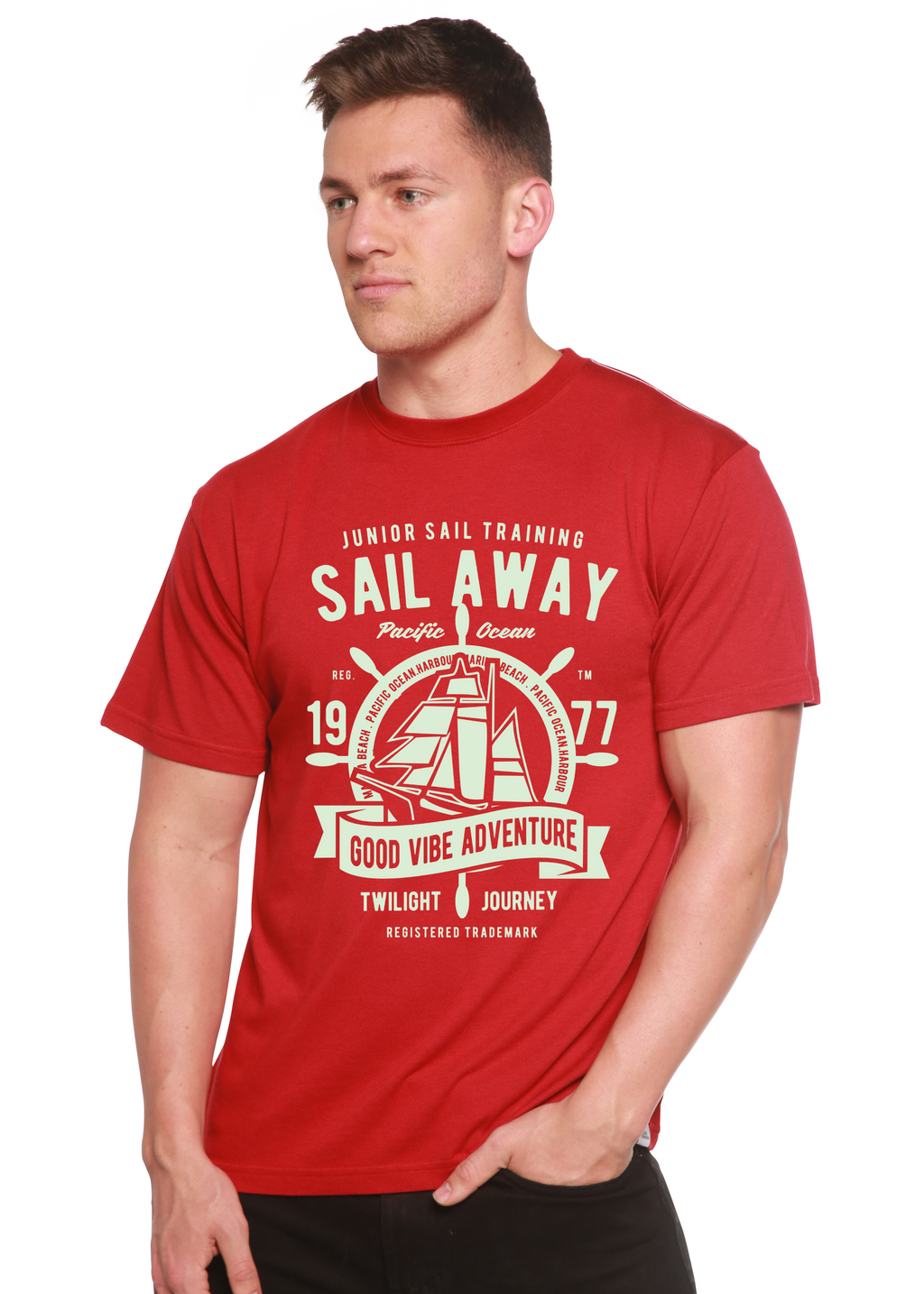 Spun Bamboo Sail Away Spun Bamboo® Men's Bamboo Viscose/Organic Cotton Short Sleeve Graphic T-Shirt — lifestyle context