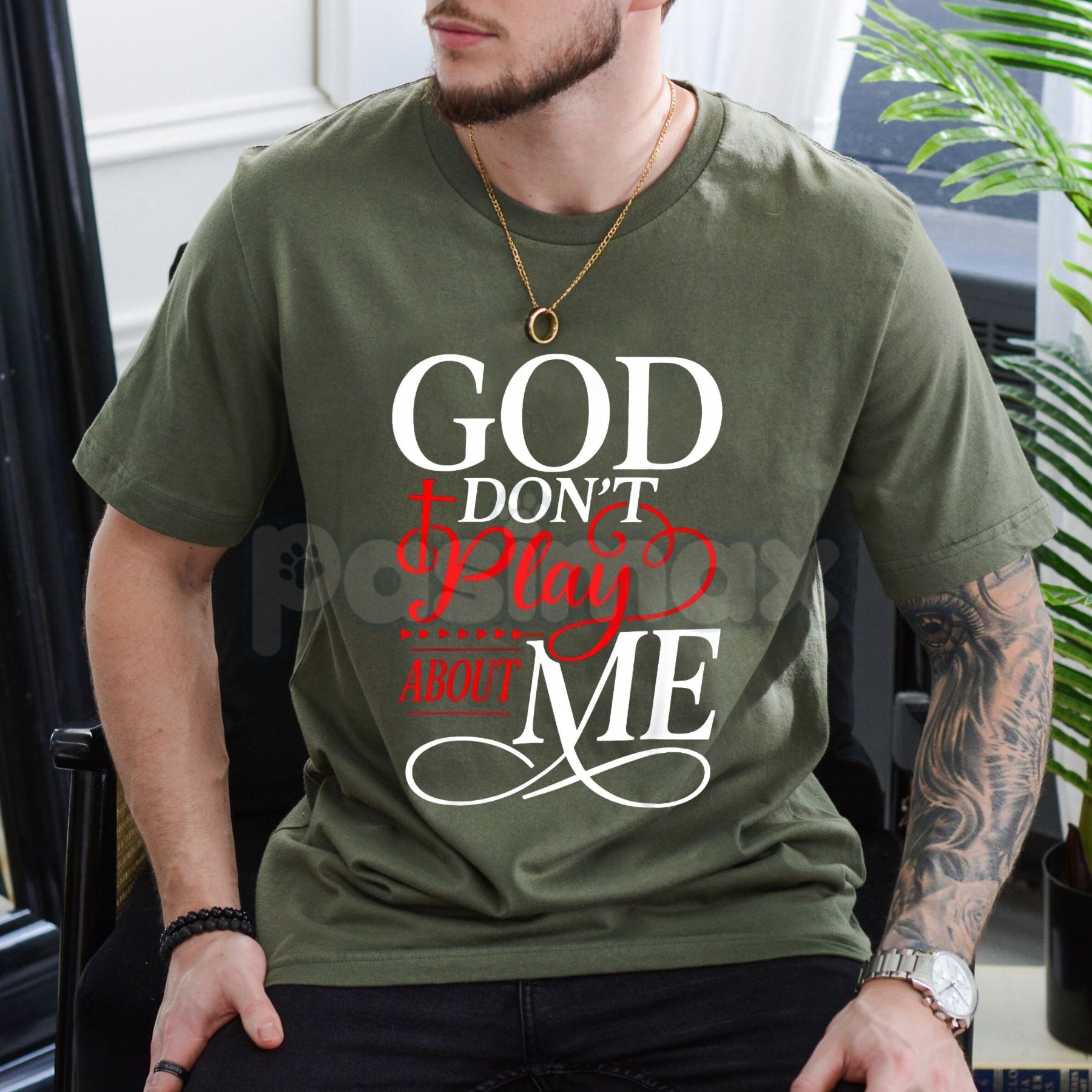 Pasimax "God Don't Play About Me" Inspirational Faith T-Shirt - Christian Graphic Tee, Divine Protection Religious Top, Moder