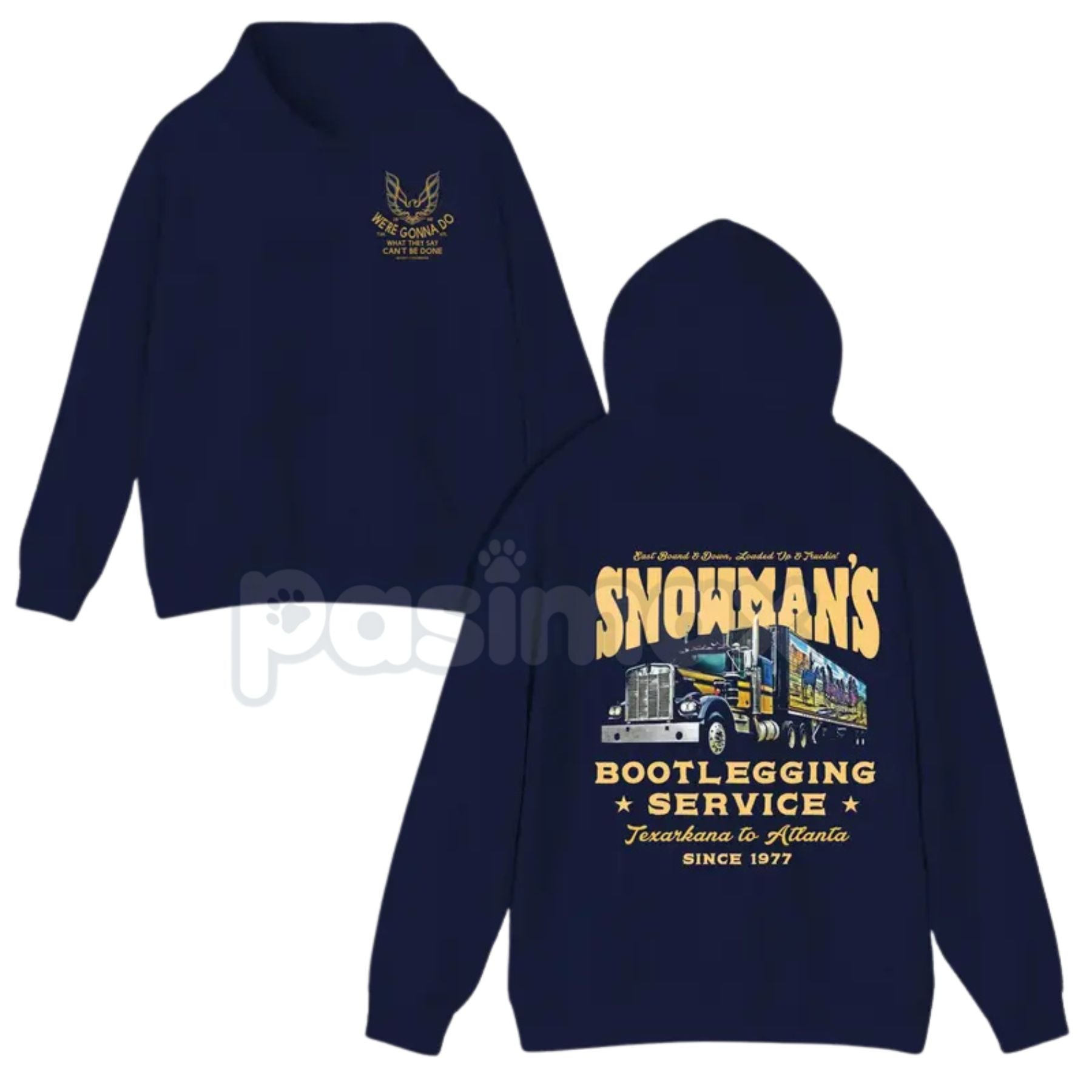 Pasimax Snowman's Bootlegging Service 2-Sided Hoodie – Vintage Moonshine Graphic Pullover, Country & Outlaw Culture Apparel, 