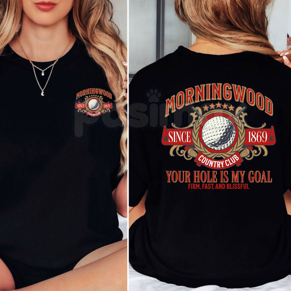 Pasimax "Morningwood Country Club" Men’s Funny T-Shirt - Humorous Golf Graphic Tee, Classic Parody Country Club Shirt, Premiu
