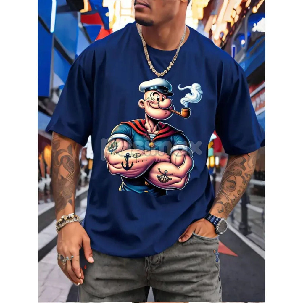 Pasimax Men's Popeye Printed Urban Casual T-Shirt - Classic Cartoon Graphic Tee, Short Sleeved Round Neck — lifestyle context