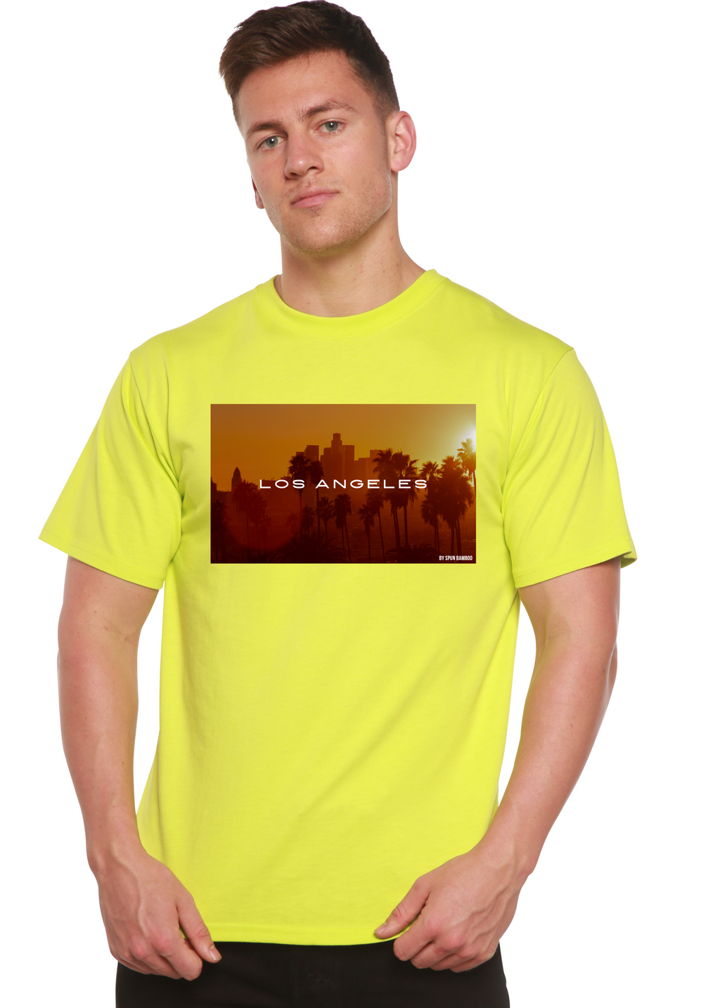 Spun Bamboo Los Angeles Unisex Bamboo Viscose/Organic Cotton Short Sleeve Graphic T-Shirt — size reference
