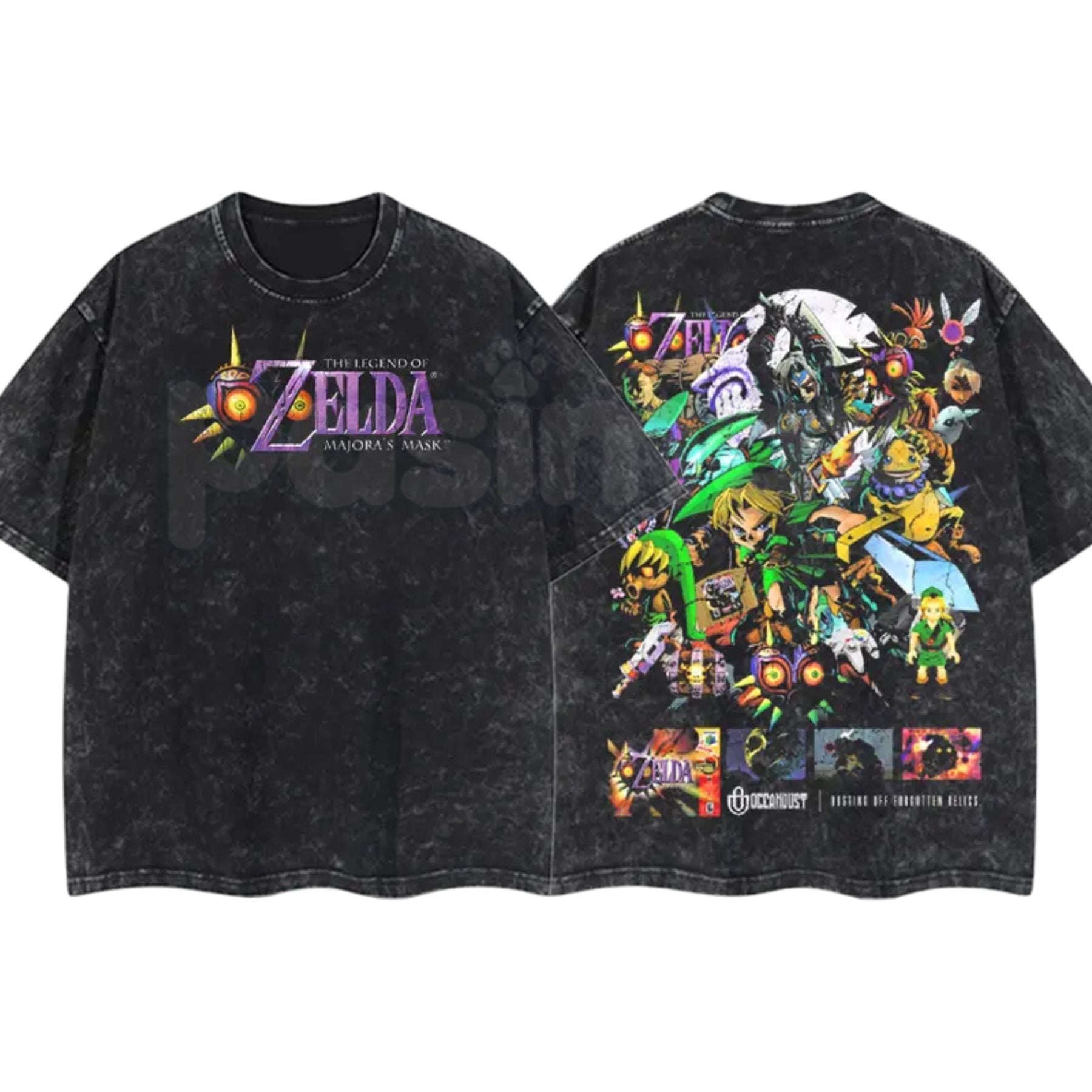 OceanDust4U Legend of Zelda Majora's Mask T-Shirt & Hoodie – Vintage Washed Graphic Apparel, Lightweight Retro Gaming Streetwear
