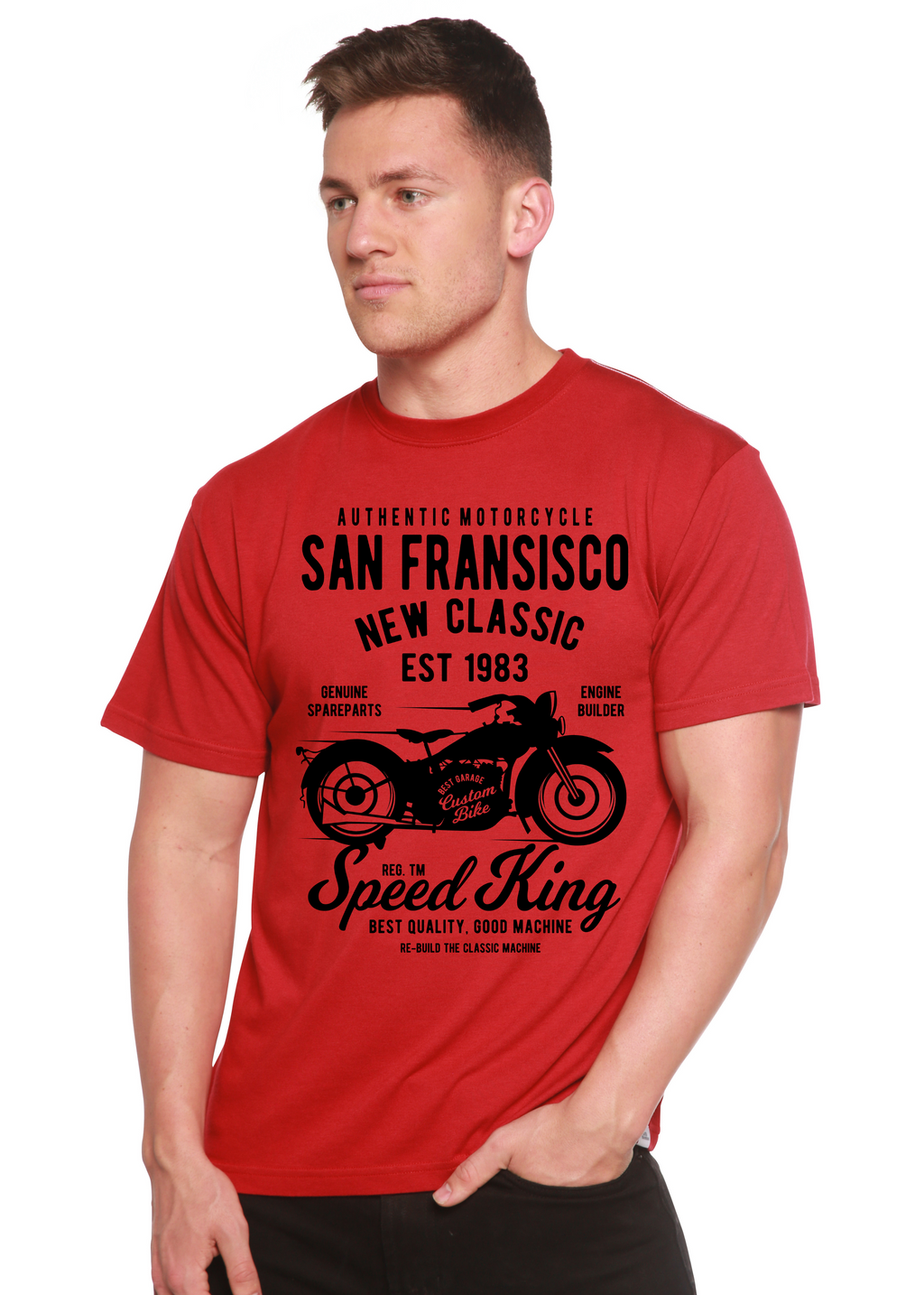 Spun Bamboo San Fransisco Spun Bamboo® Men's Bamboo Viscose/Organic Cotton Short Sleeve Graphic T-Shirt — in-use photo