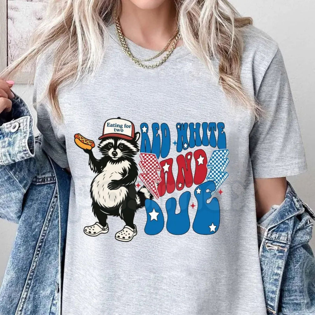 Pasimax "Red, White, and Due" 4th of July Pregnancy Announcement T-Shirt — lifestyle context