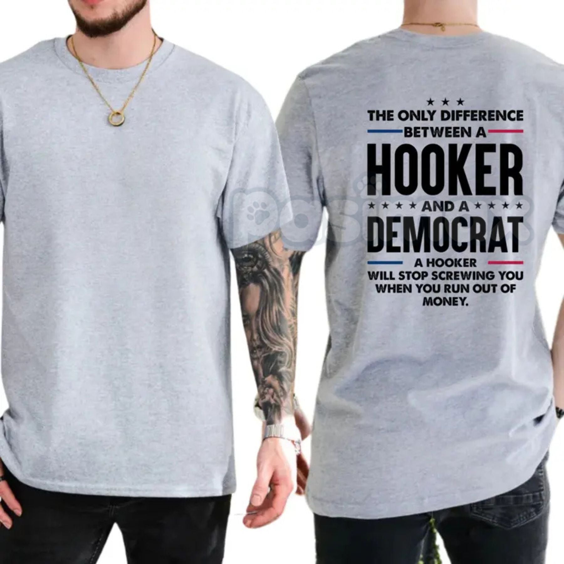"The Only Difference Between A Hooker And A Democrat" T-Shirt – Bold Political Satire Graphic Tee, Premium 100% Cotton Conservative Humor Top, Soft Lived-In Heavyweight Sarcastic Shirt, Made in USA