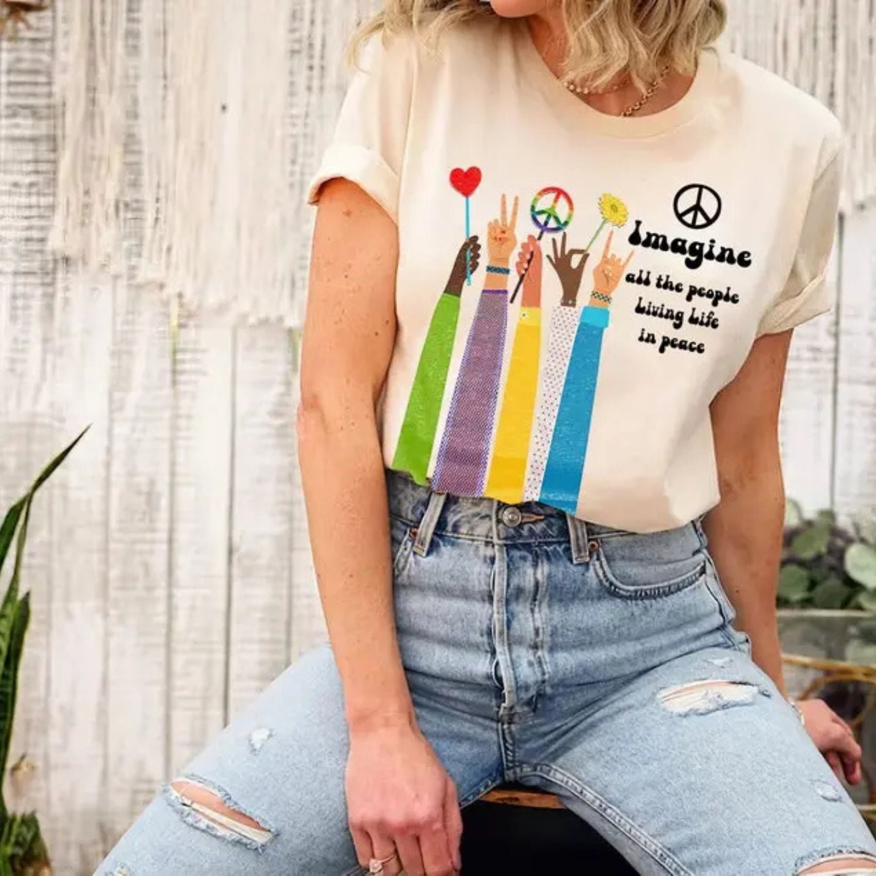 Pasimax 'Imagine All The People Living Life In Peace' Shirt — lifestyle context