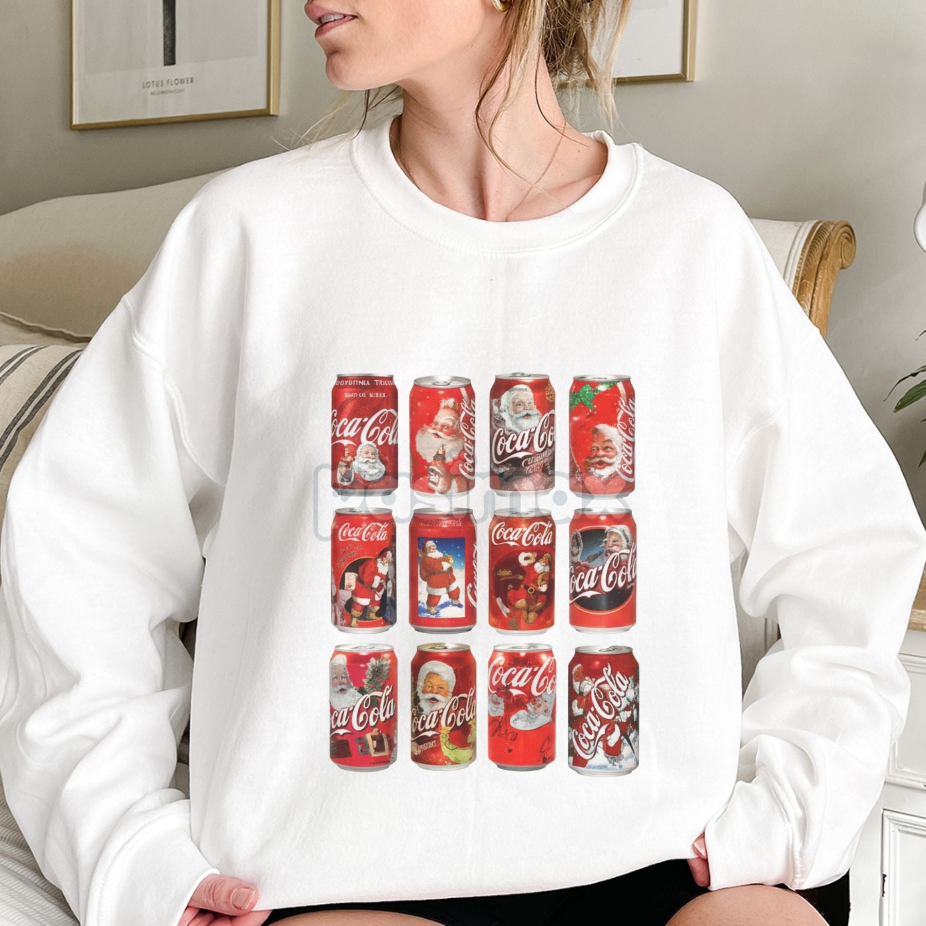 Pasimax Vintage Coke Santa Cans Christmas Sweatshirt — lifestyle context