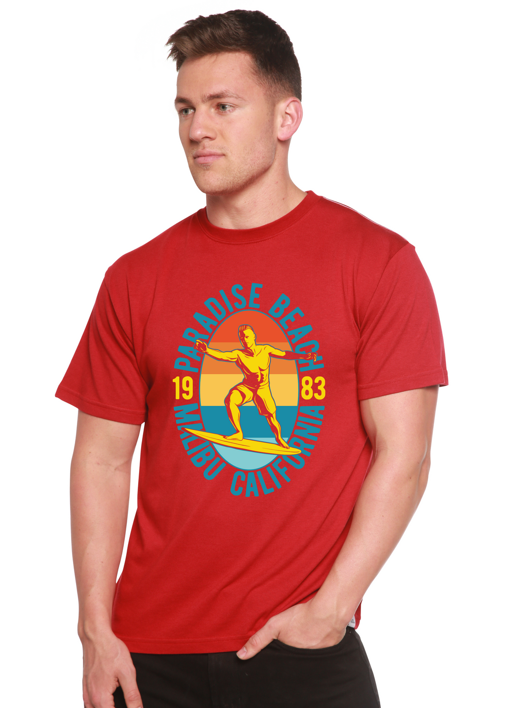 Spun Bamboo Paradise Beach 1983 Men's Bamboo Viscose/Organic Cotton Short Sleeve Graphic T-Shirt — alternative angle