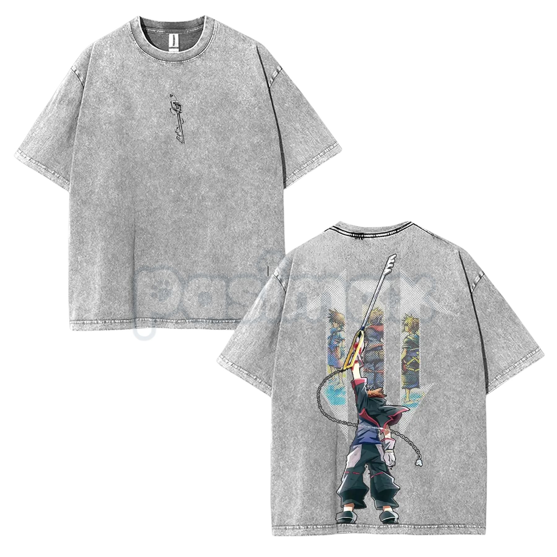 Pasimax Kingdom Hearts Sora Double-Sided Washed T-Shirt – Sora Keyblade Master Vintage Anime Tee — lifestyle context