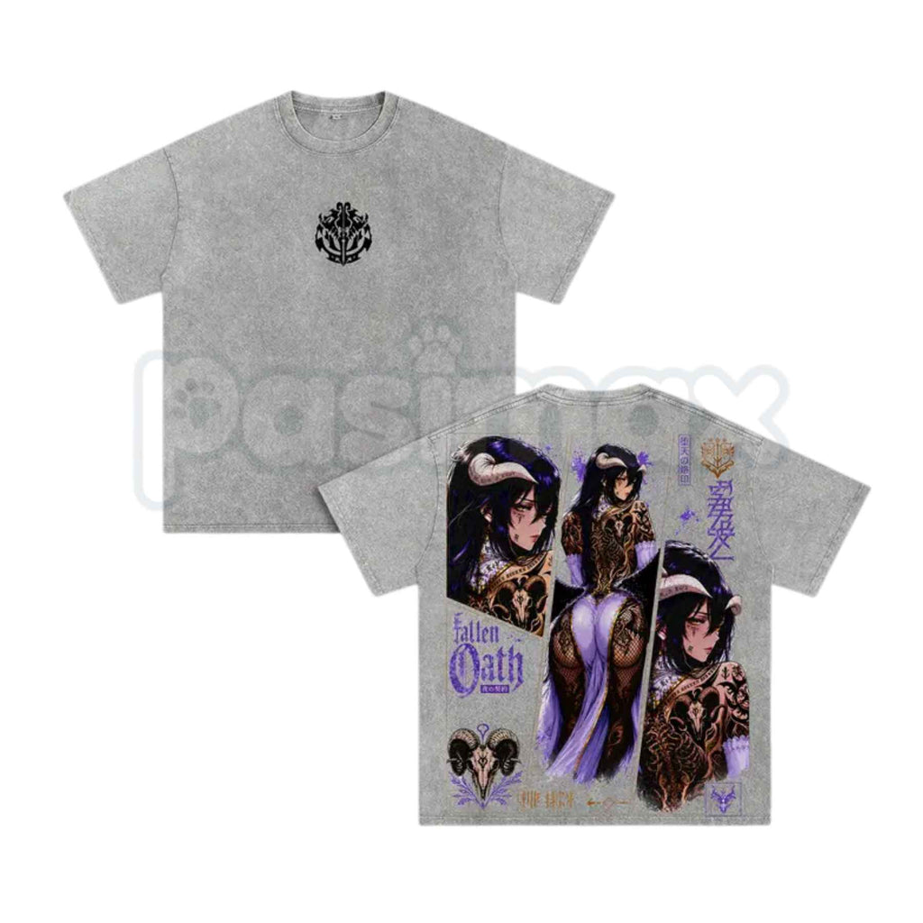 Albedo Succubus Anime T-Shirt – Retro Overlord Graphic Tee, Vintage Washed Dark Fantasy Lightweight Cotton Unisex Manga Top