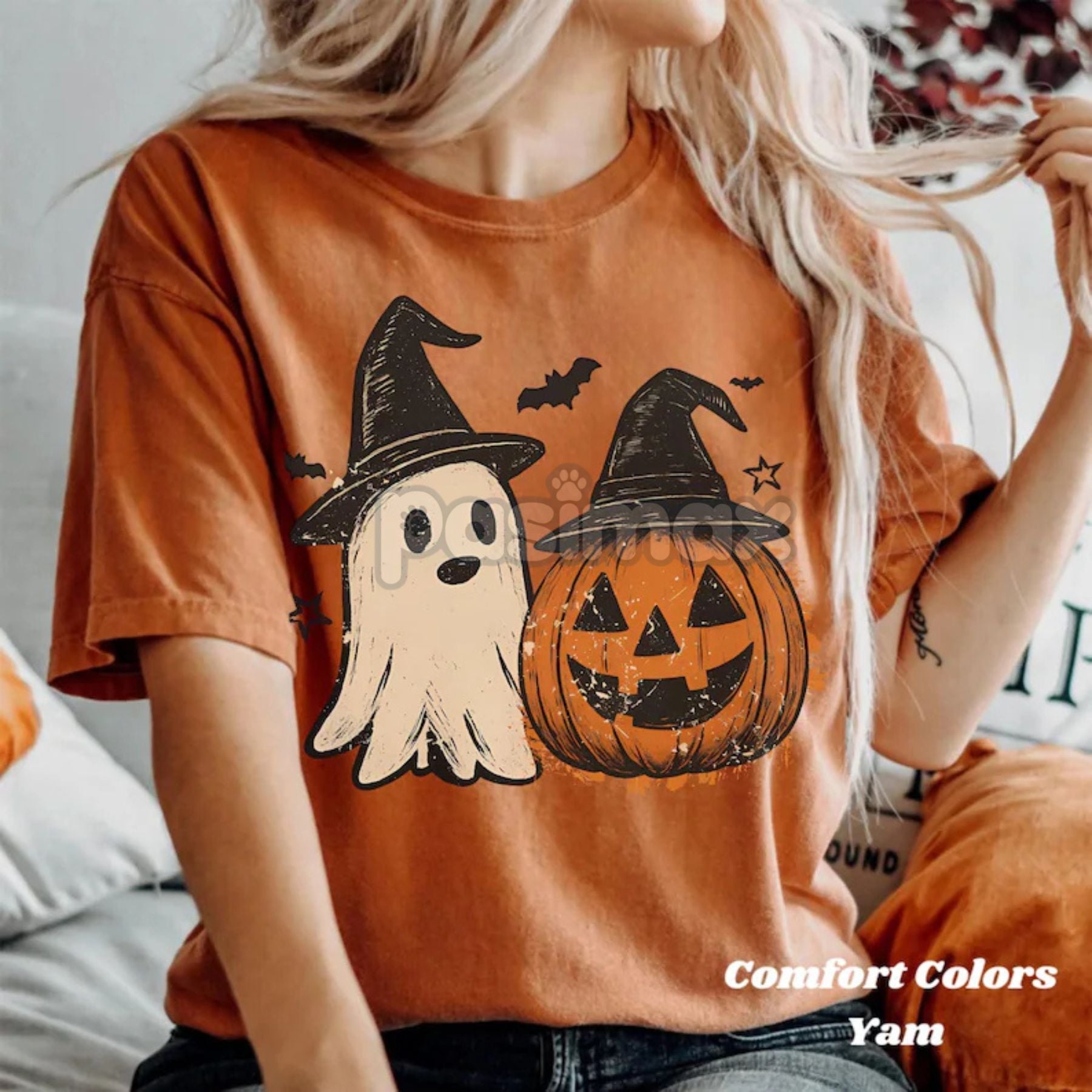 Pasimax Comfort Colors® Cozy Floral Patchwork Ghost Shirt — lifestyle context