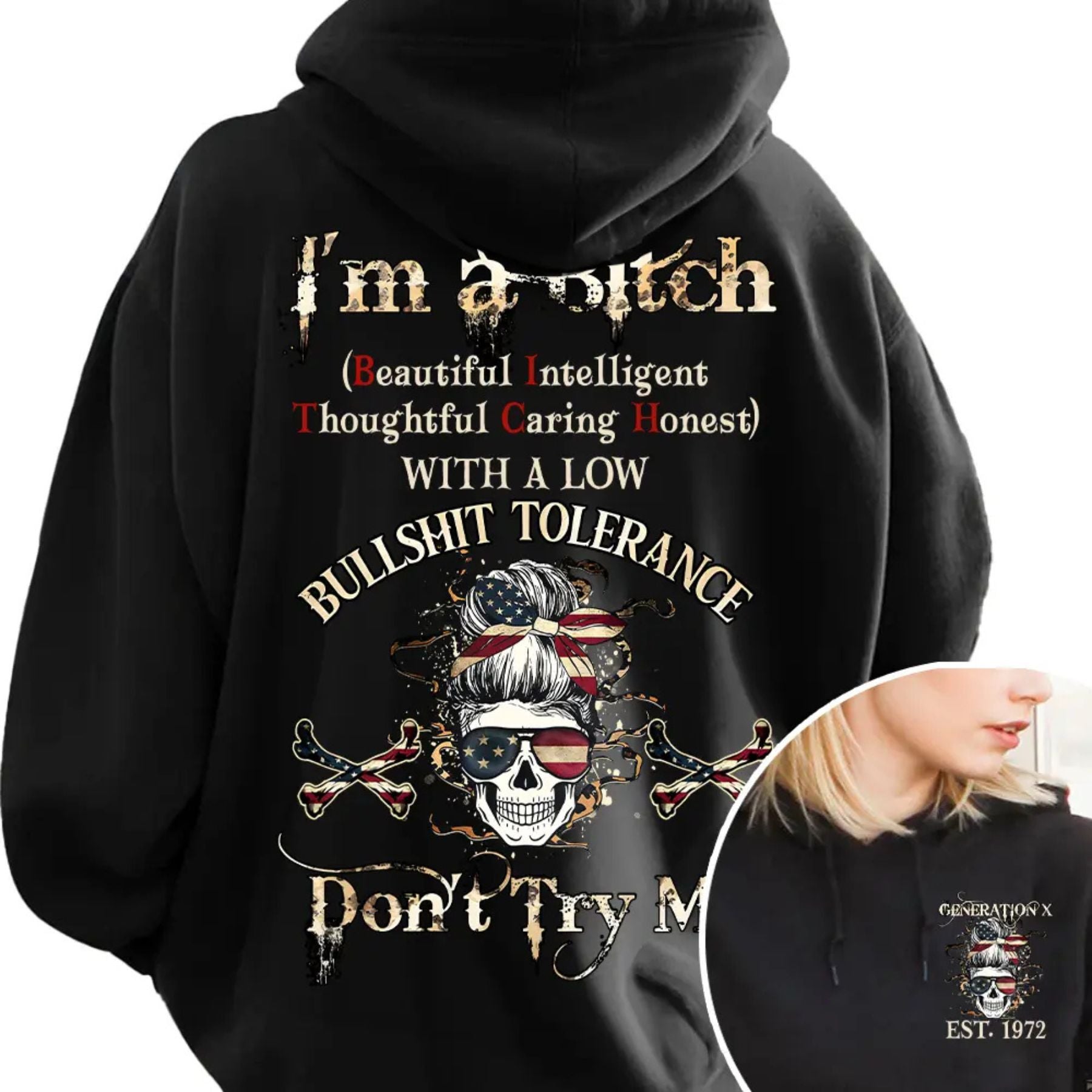 Pasimax Custom Year Gen X Skull Hoodie — lifestyle context