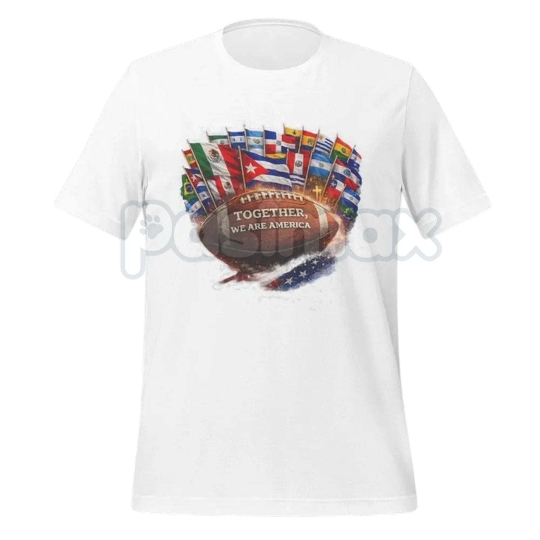 Pasimax "Together We Are America" Football Graphic T-Shirt - Latino Heritage Sports Tee, Premium Heavyweight Valentine's Day 