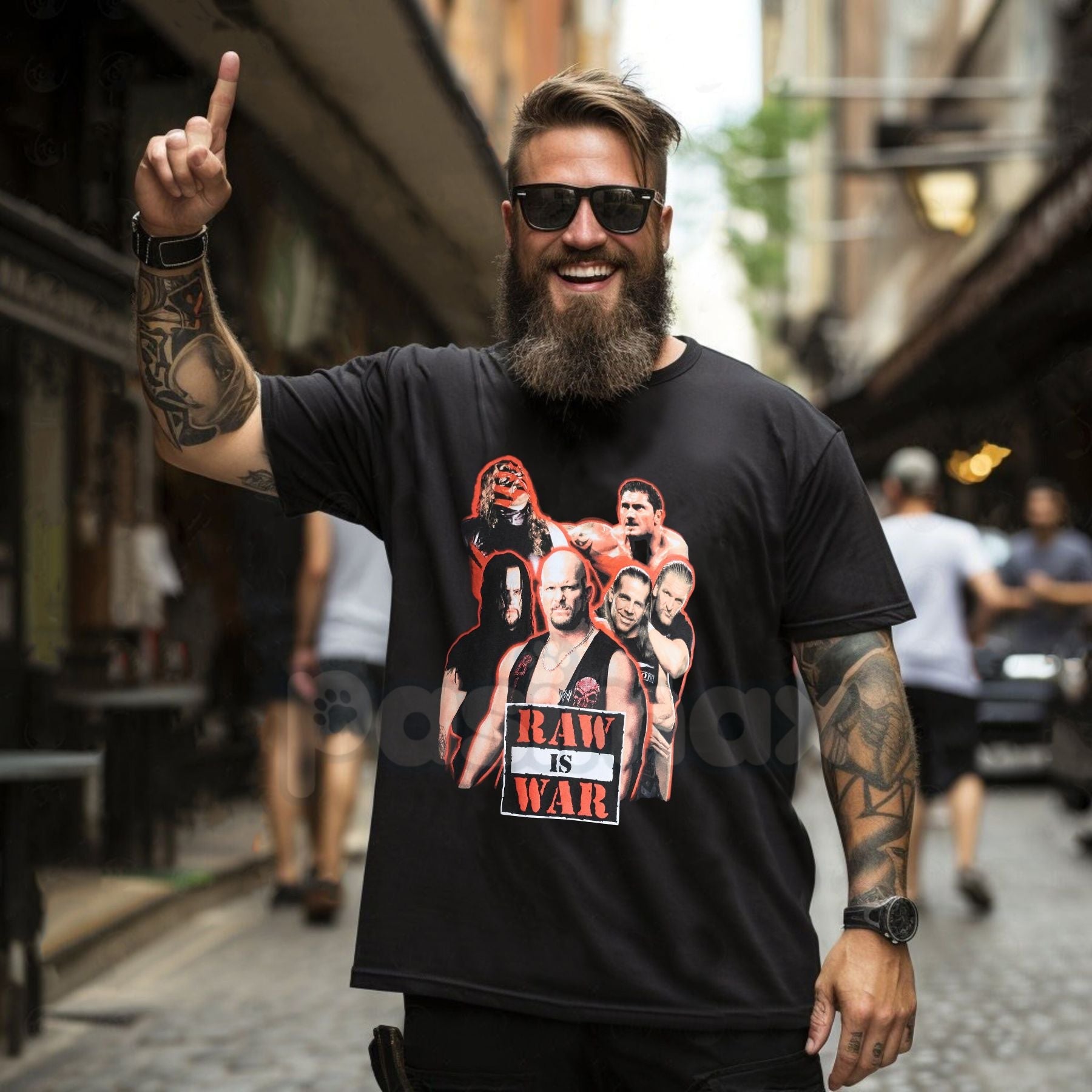 Pasimax WWE Raw Is War Graphic T-Shirt - Vintage Attitude Era Wrestling Tee, Men's and Big Men's Retro WWE Shirt, Classic Mon