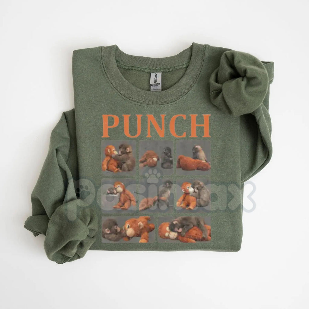 Pasimax Monkey Punch Graphic Sweatshirt | Baby Monkey Holding Plush Toy Crewneck | Vintage Aesthetic Animal Pullover | Cute R