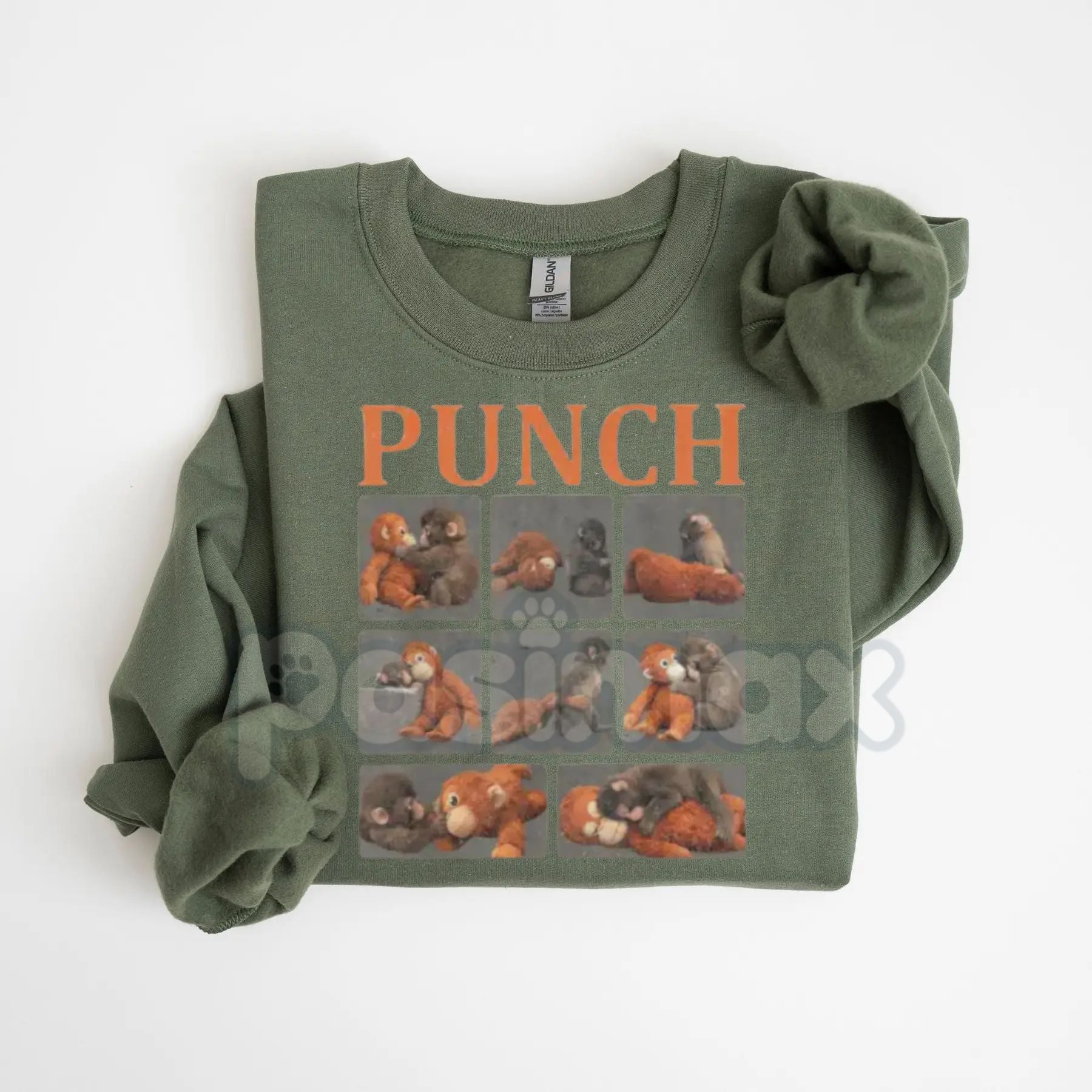 Pasimax Monkey Punch Graphic Sweatshirt | Baby Monkey Holding Plush Toy Crewneck | Vintage Aesthetic Animal Pullover | Cute R